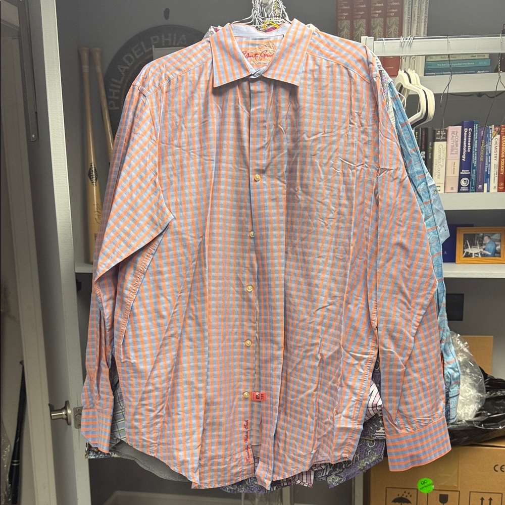 Robert Graham Orange and Blue Plaid Shirt